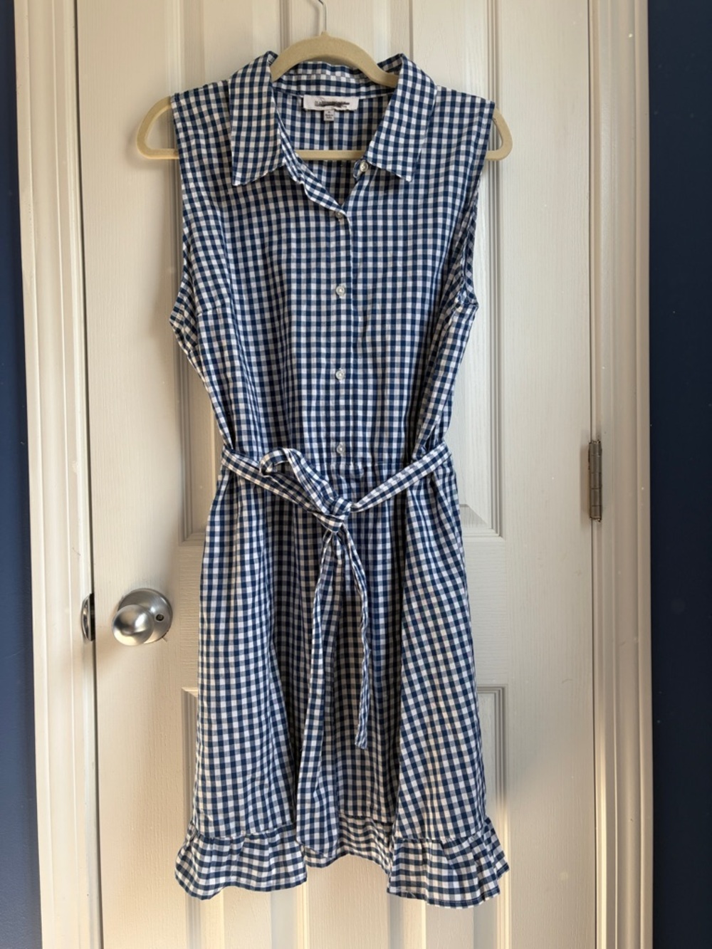 Madison Grey Gingham Plaid Sleeveless Shirt Dress Size XL Preppy Pinic Summer